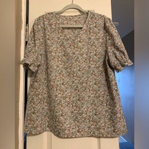 V-Neck Summer Flower Print Top, X-Large